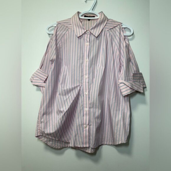 NWT Tox Tout A Coup Striped Cut Out Button Down Shirt size XS - Picture 5 of 14